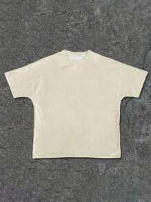 SHEIN Camiseta de manga corta y cuello redondo informal con gráfico de letra para niños preadolescentes, adecuada para el verano - Multicolor - Ver 2