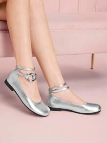 CUCCOO DOLLMOD 女士时尚银色踝带平底鞋 - 銀色 - 查看 5