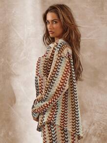 Musera Resort Textured Patterned Oversized Long Sleeve Shirt Boho Ibiza Cute Sexy Vacation Summer Beach Swimwear Cover Up Hot Skin