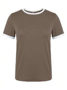 EMERY ROSE 女式夏季下摆圆领短袖休闲T恤图案T恤女式上衣