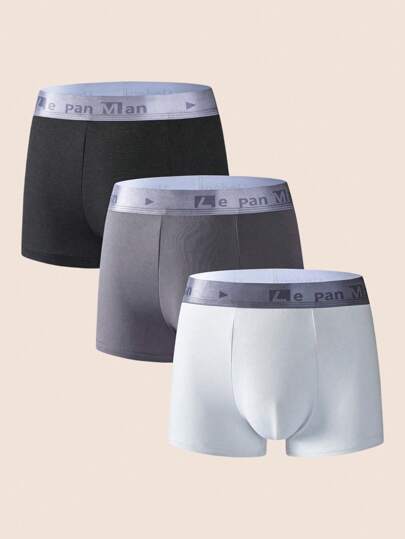 3pcs Men's Colorblock Letter Waistband Comfortable Briefs Multipack Trunk