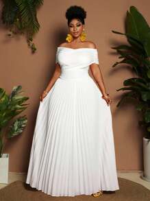 SHEIN Tall CURVE Váy ôm sát cơ thể cổ chữ V dáng chữ A tối giản thanh lịch dành cho nữ, chi tiết xếp nếp, màu mơ, thích hợp cho bữa sáng muộn, sinh nhật, kỳ nghỉ xuân/hè/thu hoặc hẹn hò - trắng - Xem 3