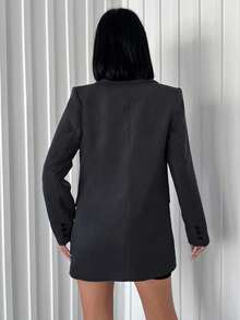 EURMUSE 女式简约通勤工作服纯色尖领翻盖细节西装外套 - 深灰色 - 查看 2