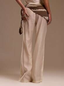 MUSERA 阔腿弹力腰三角图案围巾拼接裤，适合度假、性感海滩、浪漫优雅场合、生日、波西米亚风、透视装、办公等各种场合。 - 卡其色 - 查看 4