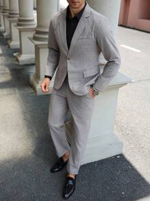 Calvornis Bộ quần áo vest kẻ caro ve đơn cài khuy đơn giản cho nam, phù hợp để mặc đi làm, đi chơi và mặc hàng ngày - Nhiều màu - Xem 7