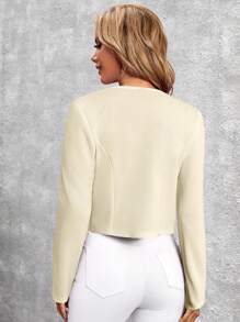 SHEIN Clasi Solid Long Sleeves Casual Open Front Crop Jacket In Fall/Winter - Apricot - View 2