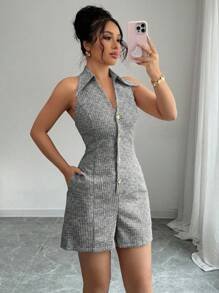 Elenzga Mono de solapa con botones frontales y espalda descubierta - Negro - Ver 1