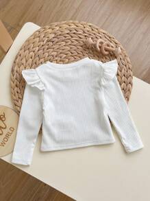 Camiseta De Punto Acanalado Con Ribete De Volantes Para Bebé Niña