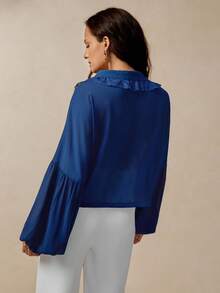 Florisole Áo cánh tay đèn lồng cổ điển cho nữ, viền bèo nhún ren, màu xanh navy, áo cánh bèo nhún xuân/thu, áo cánh màu xanh, viền ren, áo cánh nữ - Màu xanh hải quân - Xem 5