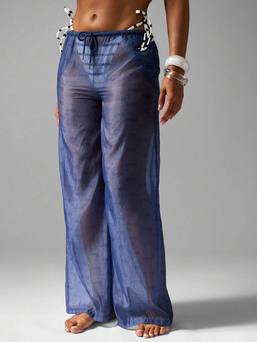 MISSGUIDED Pantalon ample couvre-plage, tenue de resort, pantalon palazzo léger pour les vacances d'été, tenue de plage, mode de festival, vêtement d'intérieur - Bleu azur - Voir 1