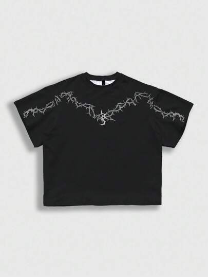 Street Life Herren Lässig T-Shirt mit Dornen Muster, Kurzarm, Sommer