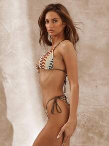 Musera Resort 图案露背系带三角比基尼上衣（仅限上衣）波西米亚风伊比沙岛可爱性感度假夏季沙滩泳装火辣肌肤钩针条纹春季 - 彩色 - 查看 3