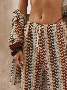 Musera Resort High Rise Tie Waist Patterned Cover Up Trousers Boho Ibiza Cute Sexy Vacation Summer Beach Swimwear Hot Skin