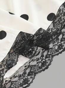 少女休闲优雅黑白波点印花甜心领蝴蝶结腰部褶皱连衣裙，法式时尚长裙，白色连衣裙，适合情人节、春季外出、波西米亚风连衣裙 - 白色 - 查看 10