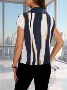 SHEIN Clasi Colourblock Batwing Sleeve Blouse - Navy Blue - View 2