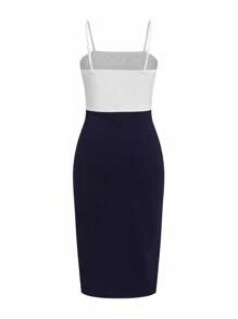 Ellevyn 女士优雅蕾丝拼布吊带背心连衣裙和开衫两件套，适合日常穿着和多种场合，秋季 - 藍白色 - 查看 7