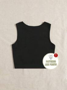 SHEIN Leap Crew Tween Girls' Heart Design Casual Basic Tank Top, Suitable For Summer - Black - View 2