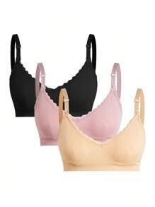 BloomMama 3件套无缝孕妇纯色对比蕾丝哺乳文胸 - 彩色 - 查看 17