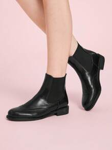 CUCCOO DOLLMOD 女士圆头平底时尚英伦风松紧带靴，黑色正装靴厚底女式踝靴短靴 - 黑色 - 查看 5