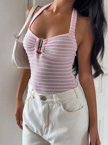 CovetEZ Body a rayas rosa para mujer con cuello halter y silueta favorecedora