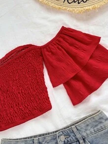 Soleia Nuevo top tubo con volantes y estampado para mujeres, adecuado para vacaciones de verano - Rojo - Ver 5