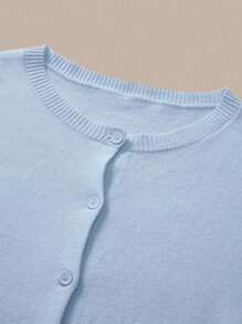 SHEIN BASICS كارديجان طويل الأكمام بلون أساسي للمقاسات الكبيرة في فصل الخريف/الشتاء - أزرق فاتح اللون - مشاهدة 3