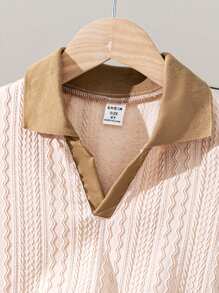 Genkimix Kids Summer New Korean Style Preppy Toddler Boys' Striped Polo Collar Short Sleeve Knit Top + Navy Casual Shorts 2pcs Set