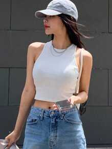 DAZY Rib-knit Crop Tank Top - White - View 3