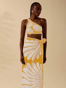 CAJUNI Women's Vacation Boho Yellow Shell Print Casual Beach Wrap Skirt Cover Up,Swimsuits,Swim Suits For Women,Cover Ups For Swimwear,Swim Cover Up Women,Bathing Suit Cover Up,Cover Up,Swimsuit Cover Up,Swim Cover Up,Beach Cover Up, Country Concert - Yellow - View 6