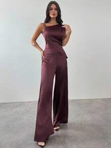 Firerie Bộ trang phục hai mảnh áo và quần hở lưng bất đối xứng thanh lịch dành cho nữ, trang phục tốt nghiệp, trang phục giáo viên, bộ trang phục trở lại trường - Cà phê nâu - Xem 9