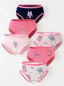 6 件套少女可爱心形格子印花内裤，100% 纯棉连帽内衣，/青春期前 V 返校时尚 - 彩色 - 查看 3