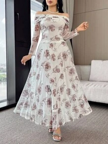 Feyla Women Floral Print Off Shoulder Ruffle Long Sleeve Top And Skirt Elegant 2 Pieces Set - Multicolor - View 7