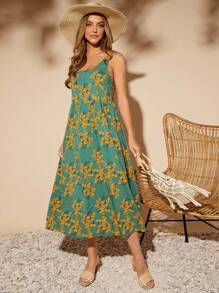 SHEIN Clasi Floral Print Scoop Neck Dress - Multicolor - View 3