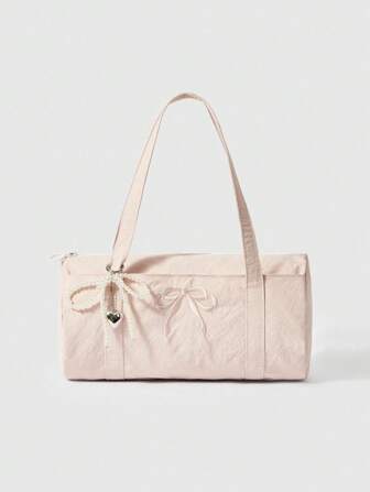 Kawaii 1 pieza Bolso de mano de estilo urbano con decoración de lazo bordado rosa lindo + Dije de perla