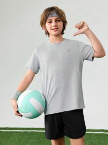 JNSQ Back To School Tween Boy Outdoor Professional Sports T-Shirt And Shorts Set, Children Elastic Waist Outdoor 3M Reflective Print Workmanship Professional Outdoor Sports T-Shirt And Shorts Set - Multicolor - View 4