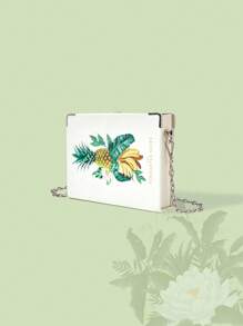 ROMWE The White Lotus Tropical Fruit Print Chain Linked Book Box - Beige - View 2
