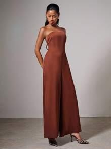 COSMINA Combinaison femme ample à jambes larges de couleur unie, combinaisons pour femmes - Marron - Voir 7