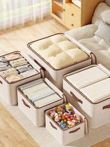 Fabric Storage Bin Foldable Cloth Box With Lid For Clothes Toys & Home Organization Cotton Linen Organizer For Bedroom