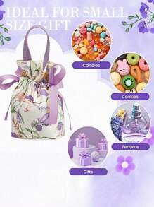 1/3/6 Túi vải nhỏ đựng quà có dây rút họa tiết hoa dùng cho tiệc trà cưới, tiệc chia tay cuộc sống độc thân, trang trí sinh nhật - Túi đựng trang sức và kẹo thanh lịch cho khách, tiệc chia tay em bé, quà tặng phù dâu - Màu tím - Xem 5