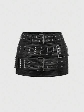 Grunge Punk Falda mini de mujer con diseño de asa tipo Buckle Stu, ropa de calle de moda