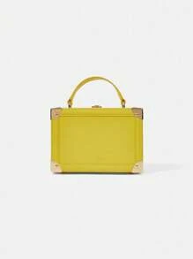 HARRY POTTER X SHEIN 女士时尚字母图案校徽贴片盒形手提包 - 黃色 - 查看 7