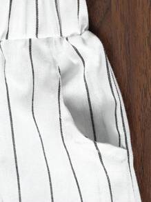 两件套女童夏季条纹V领上衣和阔腿短裤套装，女童夏季服装，女童两件套，女童夏季套装，细条纹套装，女童上衣和短裤套装，女童套装，校服上衣，女童校服，校服上衣，校服上衣 - 彩色 - 查看 6