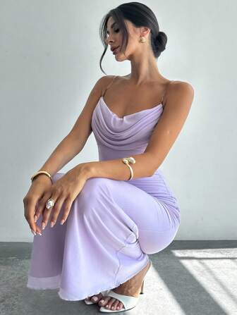 Firerie Damen Lavendel Maxikleid mit drapiertem Ausschnitt, taillierter Passform und Meerjungfrausaum, sexy Abendkleid, Brautjungfernkleid