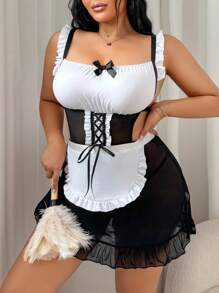 SHEIN 加大码女仆装，性感拼色连衣裙