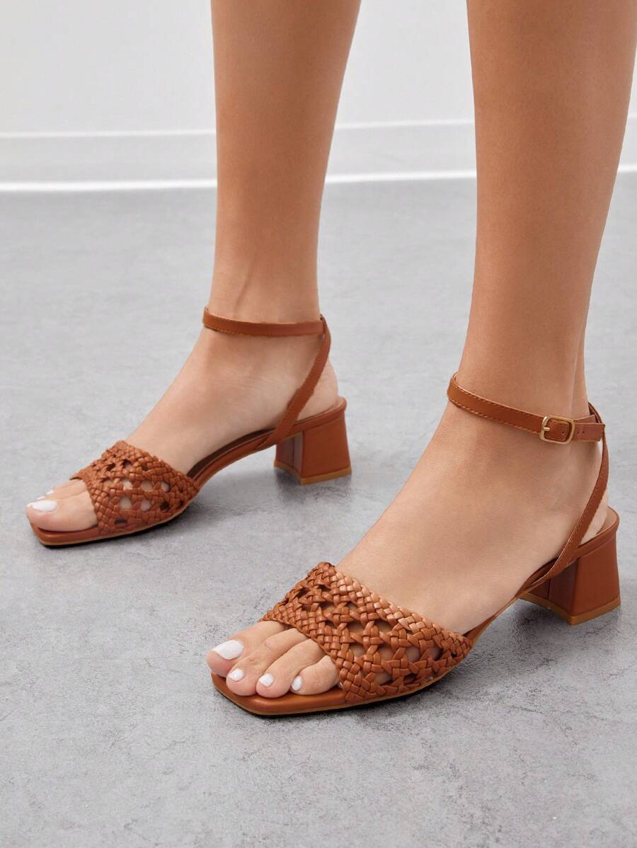 SHUZIA Sandalias de tacón con banda tejida cómodas y de moda para mujer