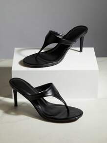 SHUZIA Women's Fashion Daily Versatile Thong Slip-On Heeled Sandals - Black - View 1