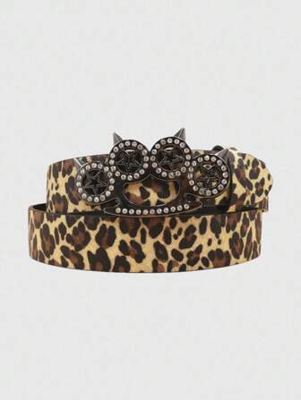 Grunge Punk Cinturón de mujer sexy con hebilla de garra de strass, cinturón de pantalones y cintura con estampado de leopardo estilo Y2K punk
