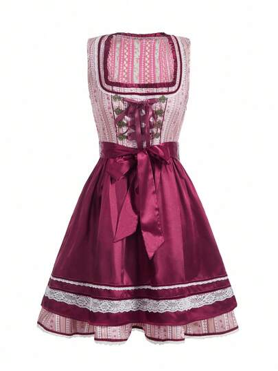 SHEIN Frenchy 女士复古刺绣网眼撞色无袖连衣裙