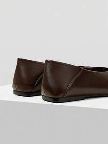 MOTF 女士复古法式风格石纹平底方头V领套脚鞋，咖啡棕色，简约百搭，舒适优雅，高品质玛丽珍鞋 - 咖啡棕 - 查看 6