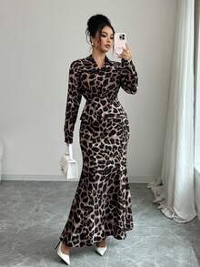 Rafferiza Islaluna-D性感优雅长袖鱼尾女秋季两件套吊带 - 咖啡棕 - 查看 4